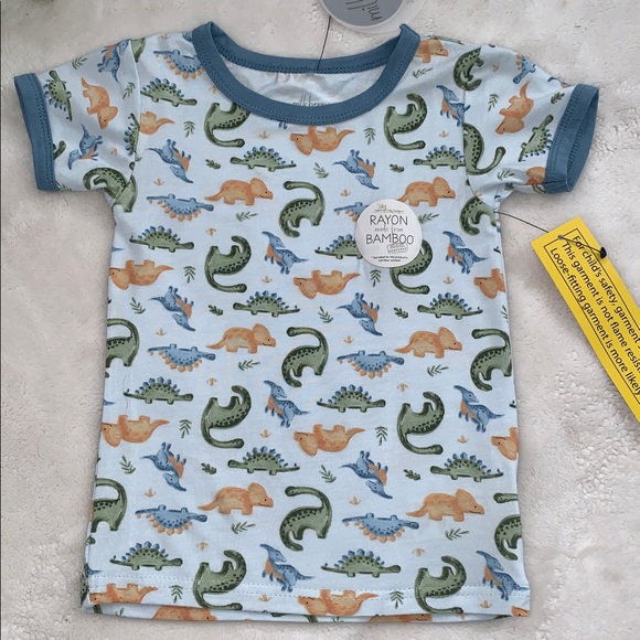 NWT Milkberry Dinosaurs 2pc Pajama Set Blue 24M Bamboo Loungewear - Picture 2 of 6